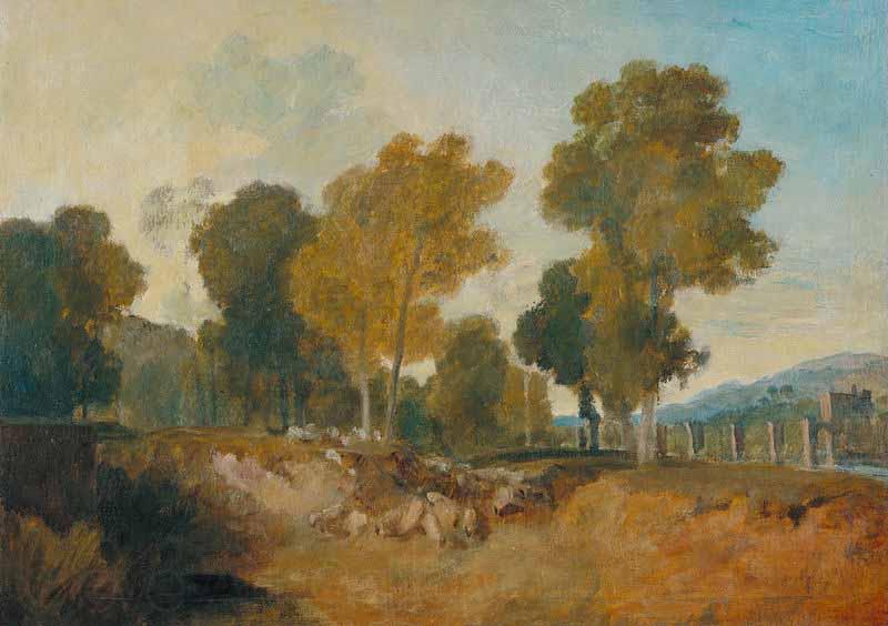 Joseph Mallord William Turner Trees beside the River, with Bridge in the Middle Distance France oil painting art